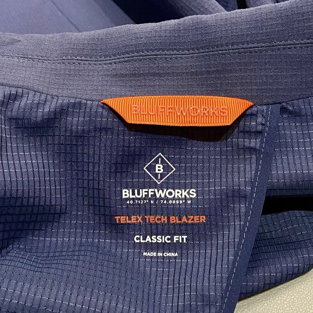 Bluffworks Telex Tech Blazer Mens 42L Blue Classic Fit Stretch Travel Jacket